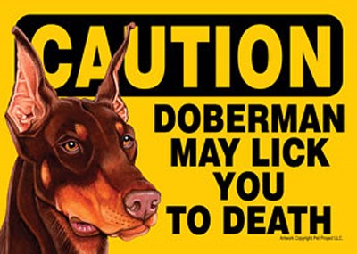 Doberman Caution May Lick You To Death Dog Sign Magnet Velcro 5x7 Brown