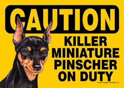Killer Mini Pinscher On Duty Dog Sign Magnet Velcro 5x7