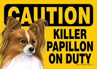 Killer Papillon On Duty Dog Sign Magnet Velcro 5x7 Brown