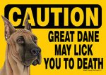 Great Dane Caution May Lick You To Death Dog Sign Magnet Velcro 5x7