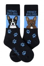 French Bulldog Socks Brindle and Black/White - Blue and Black in Color