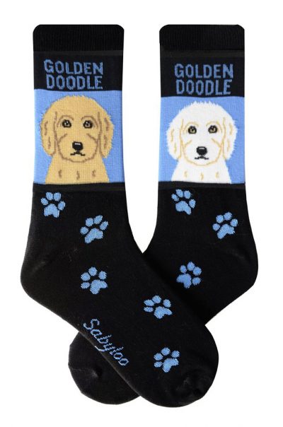 Blonde and White Goldendoodle Socks - Black and Blue in Color