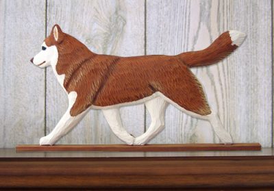 Siberian Husky Red White Figurine Plaque Display