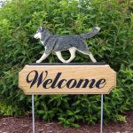 Siberian Husky Gray White Outdoor Welcome Wood Dog Sign