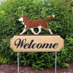 Siberian Husky Red White Outdoor Welcome Wood Dog Sign