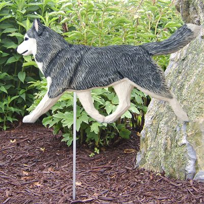 Siberian Husky Gray White Outdoor Wood Figurine Dog Sign