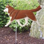 Siberian Husky Red White Outdoor Wood Figurine Dog Sign