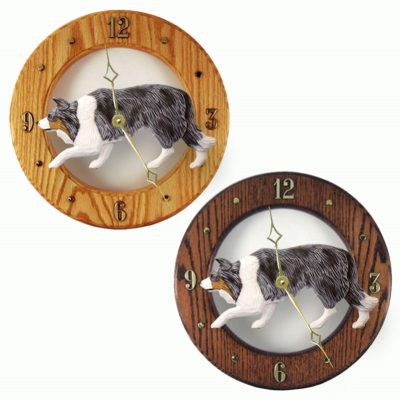 Border Collie Wood Wall Clock Plaque Blue