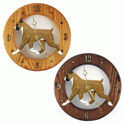 Boxer Wood Wall Clock Plaque Fawn