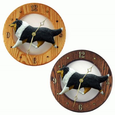 Collie Wood Wall Clock Plaque Tri