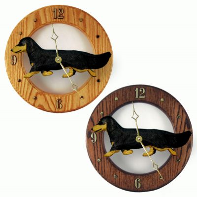 Dachshund Long Wood Wall Clock Plaque Blk/Tan