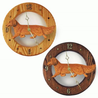 Dachshund Long Wood Wall Clock Plaque Red