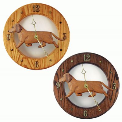Dachshund Wood Wall Clock Plaque Red