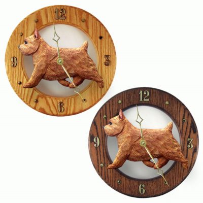 Norwich Terrier Wood Wall Clock Plaque Red