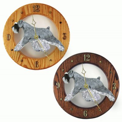 Schnauzer Wood Wall Clock Plaque Salt/Pep Uncrop