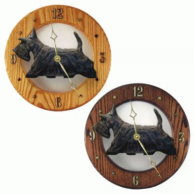 Scottish Terrier Wood Clock Wall Plaque Black