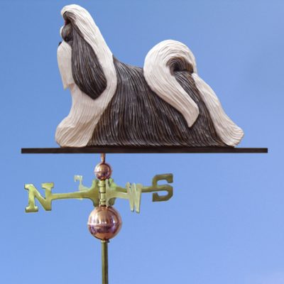 Shih Tzu Hand Carved Hand Painted Basswood Dog Weathervane Silver & White