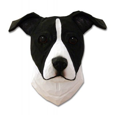Am.Staffordshire Terrier Head Plaque Figurine Black/White Uncropped