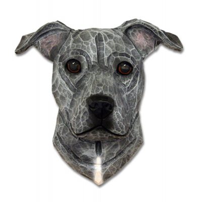 Am.Staffordshire Terrier Head Plaque Figurine Blue Uncropped