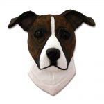 Am.Staffordshire Terrier Head Plaque Figurine Brindle/White Uncropped