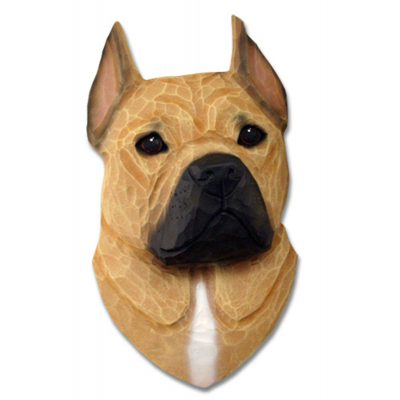 American Staffordshire Terrier Head Plaque Figurine Fawn