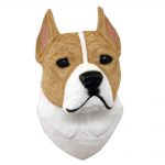 American Staffordshire Terrier Head Plaque Figurine Fawn/White