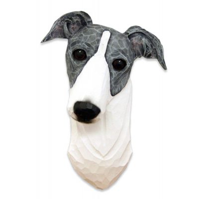Greyhound Head Plaque Figurine Blue/White