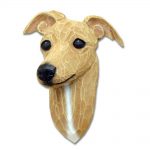 Italian Greyhound Head Plaque Figurine Fawn