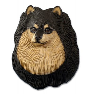 Pomeranian Head Plaque Figurine Black/Tan