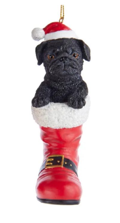 Pug Black Boot Ornament