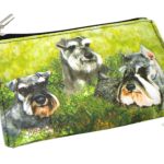 3 Gray Schnauzers Sitting in Field Design on Coin Bag Zippered Wallet
