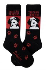 Tibetan Terrier Socks - Red & Black in Color