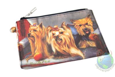 3 Yorkies Sitting on Couch Design on Zippered Wallet Bag