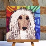 Affghan Hound Tan/White Colorful Portrait Original Artwork on Ceramic Tile 4x4 Inches