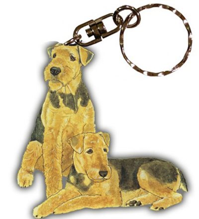 Airedale Wooden Dog Breed Keychain Key Ring