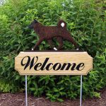 Akita Outdoor Wood Welcome Yard Sign Brindle in Color