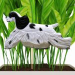Black & White Parti American Cocker Spaniel Figure Attached to Stake to be Placed in Ground or Garden