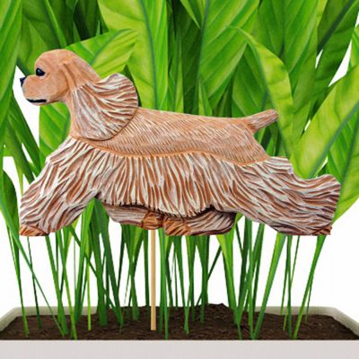 Blonde American Cocker Spaniel Figure Attached to Stake to be Placed in Ground or Garden