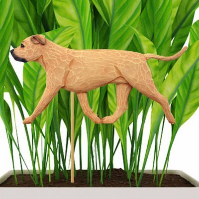 Fawn Uncropped American Staffordshire Terrier Figure Attached to Stake to be Placed in Ground or Garden