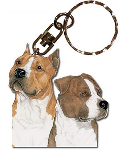 American Staffordshire Terrier Wooden Dog Breed Keychain Key Ring
