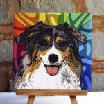 Australian Shepherd Tri Color Colorful Portrait Original Artwork on Ceramic Tile 4x4 Inches