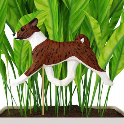 Brindle Colored Basenji Figure Attached to Stake to be Placed in Ground or Garden