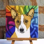 Basenji Colorful Portrait Original Artwork on Ceramic Tile 4x4 Inches
