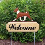 Basenji Outdoor Welcome Yard Sign Red & White in Color