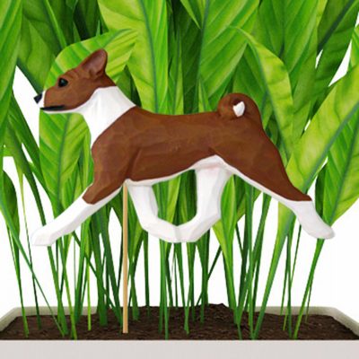 Red & White Basenji Figure Attached to Stake to be Placed in Ground or Garden