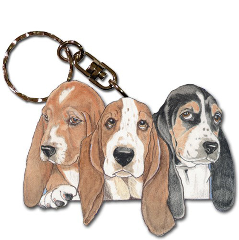 Handcrafted Basset Hound Dogs Key Chain Wristlet NEW 