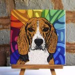 Beagle Colorful Portrait Original Artwork on Ceramic Tile 4x4 Inches