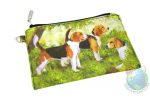 3 Beagles Sitting in Field Design on Zippered Coin Bag