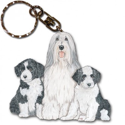 Bearded Collie Wooden Dog Breed Keychain Key Ring
