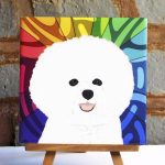 Bichon Frise Colorful Portrait Original Artwork on Ceramic Tile 4x4 Inches